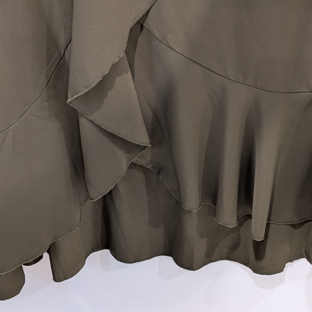 Olive Green- PRETTYGARDEN Midi Deep V Neck Ruffle Hem Dress. Size XL - Picture 6 of 8